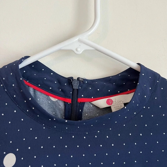 Boden navy polka dot high neck flounce sleeve blouse size 4 - Picture 3 of 8